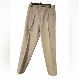DKNY Mens Straight Leg Pleated Pants Khaki Beige 100% Cotton Size 32 X 30